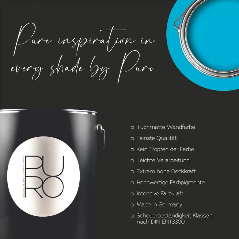 Premium väggfärg blå - Tygmatt väggfärg för interiör - PURO c3002 oceanblå 