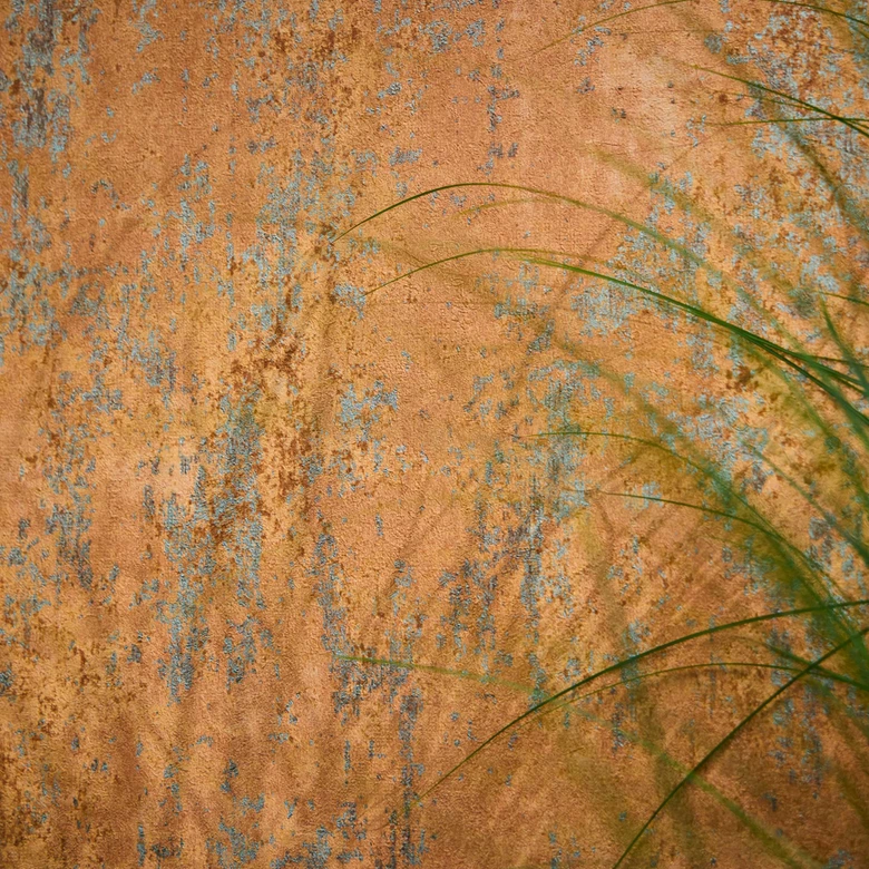 Non-woven wallpaper in rust look copper blue - used look textured wallpaper  