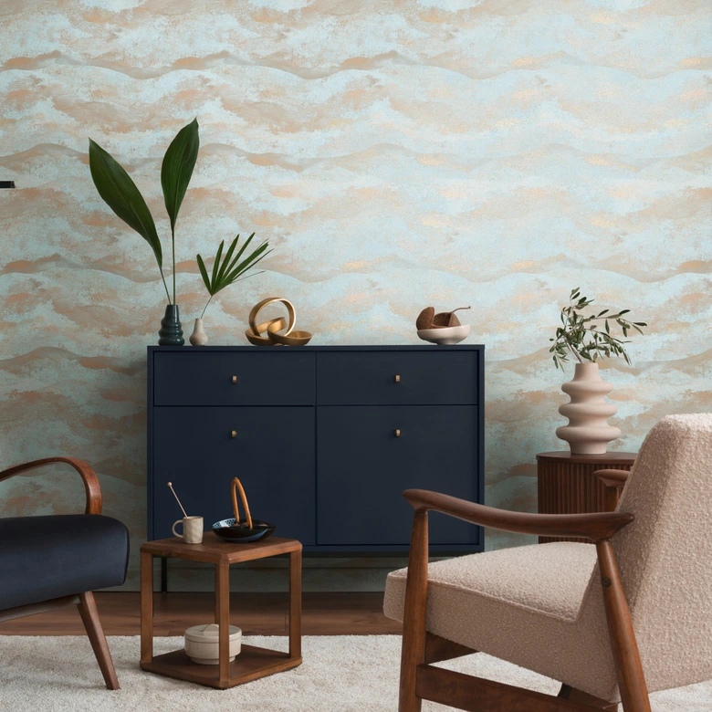 Papier peint dégradé bleu clair terracotta - motif abstrait - papier peint intissé 