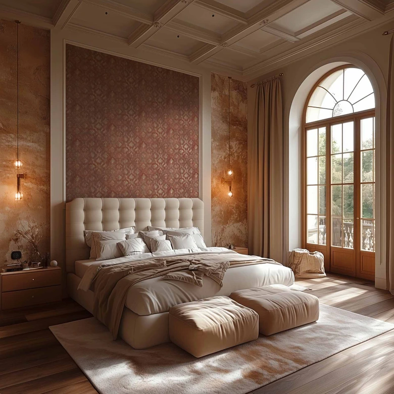 Papel pintado ornamental rojo oro - Papel no tejido con aspecto vintage y textura brillante 