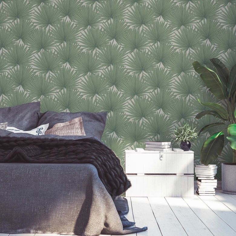 Jungle Papier peint Vert Feuilles - Salon Papier peint intissé Feuille de palmier 