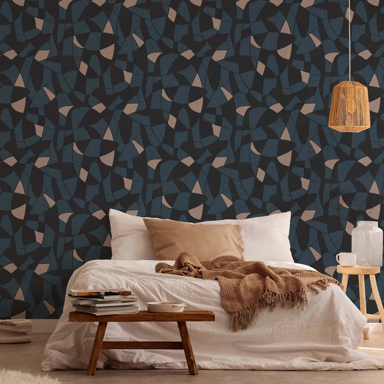 Papier peint design bleu noir beige vintage - papier peint intissé cuisine 