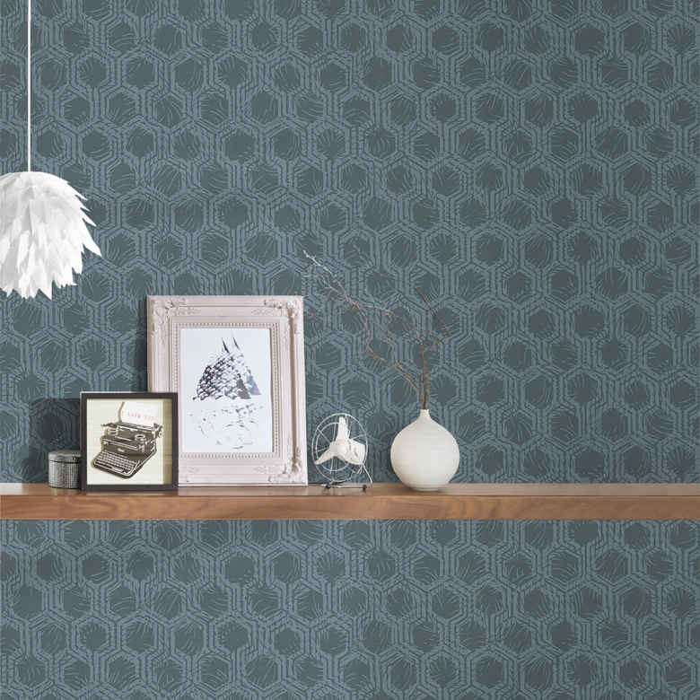 Architects Paper Vliestapete Alpha geometrische Tapete blau, metallic 
