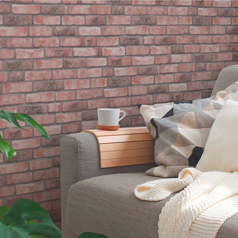 baksteen behang grijs beige - behang stenen muur loft - industrieel behang steen optiek 