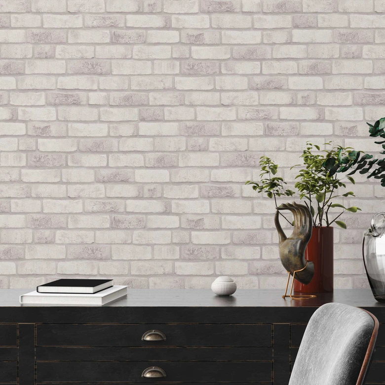 steen behang wit grijs - Vliesbehang baksteen - behang industrieel stenen muur 