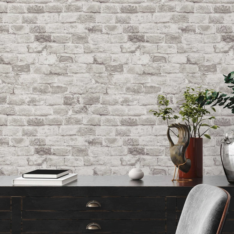 behang steen optiek grijs wit - Vliesbehang stenen muur - baksteen behang industrieel 