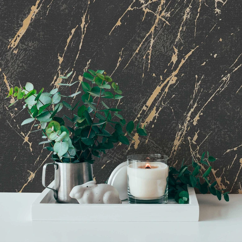 marmer metallic behang zwart goud - vliesbehang voor slaapkamer 