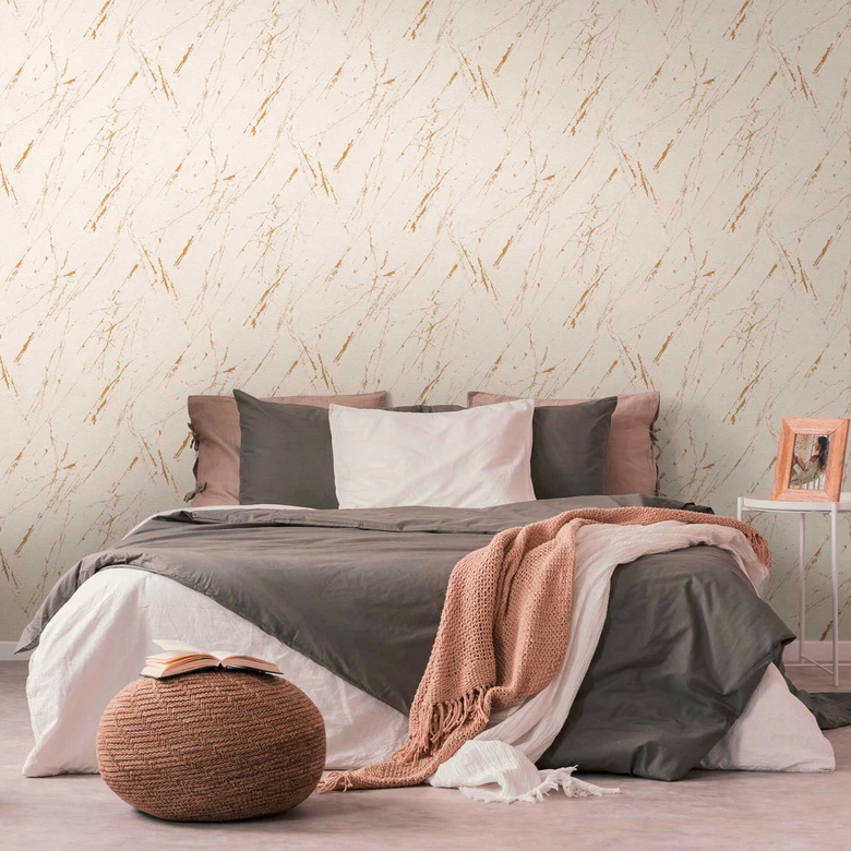 Papier peint moderne à effet marbré beige or - papier peint à effet métallique 