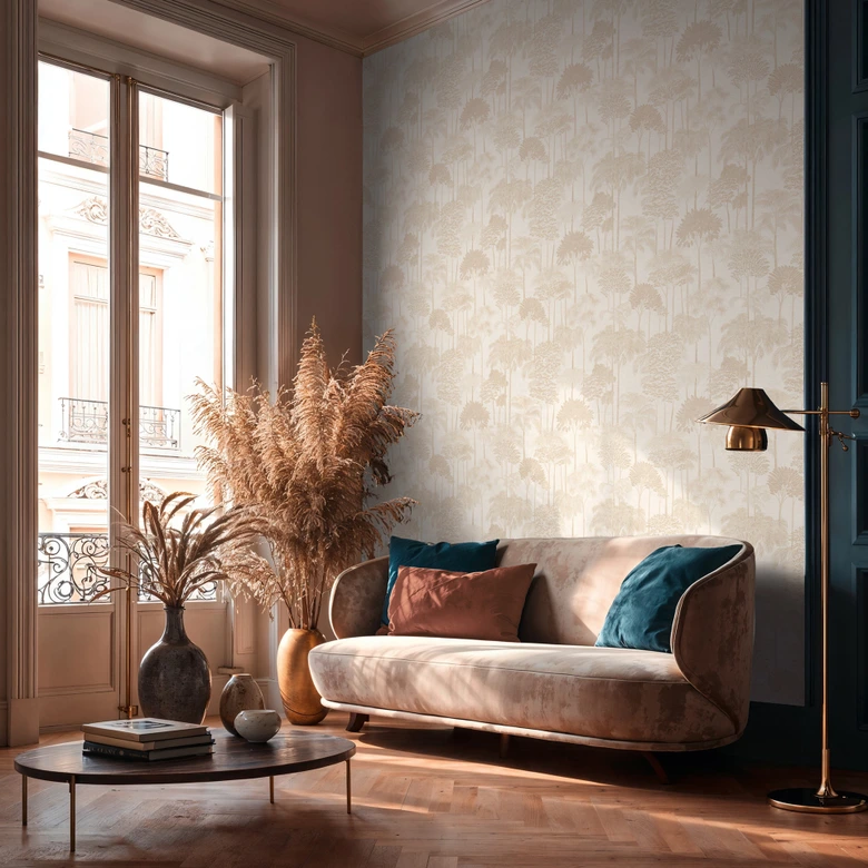 Vliestapete Wald Bäume Palmen beige creme Tapete Wandtapete Natur Landschaft  
