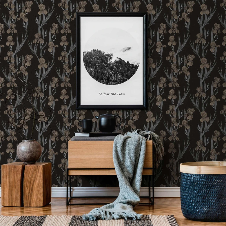Daniel Hechter Vliestapete Blumentapete floral schwarz, grau, braun 