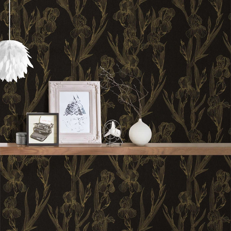 Daniel Hechter Papier peint floral Noir, Jaune 
