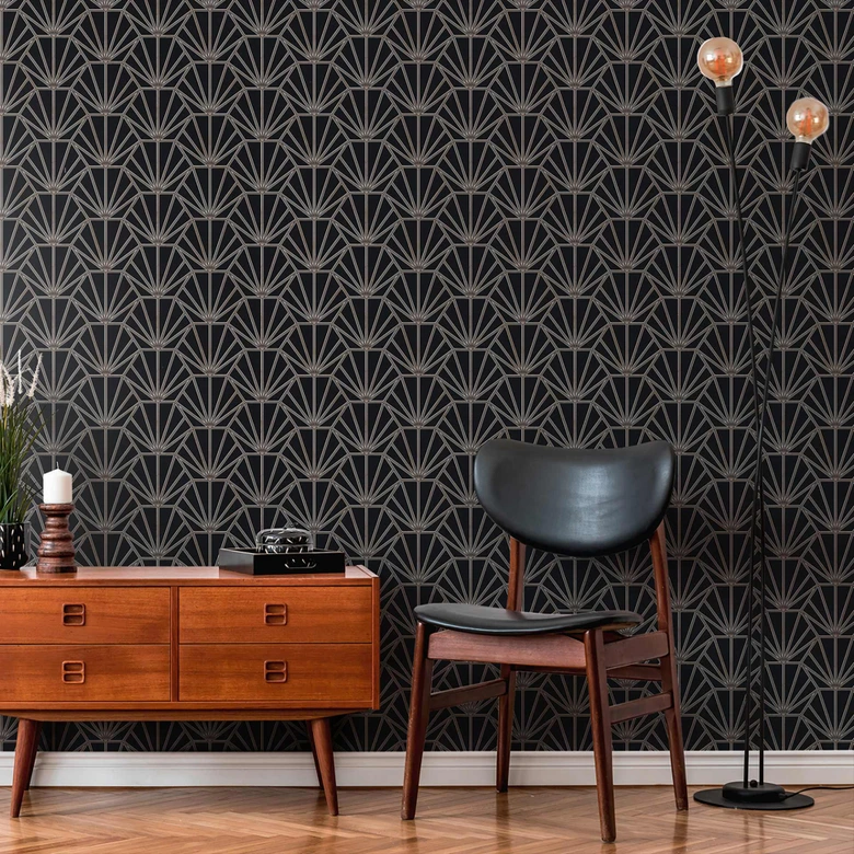 Daniel Hechter Papier peint géométrique Noir, Bronze, Blanc  