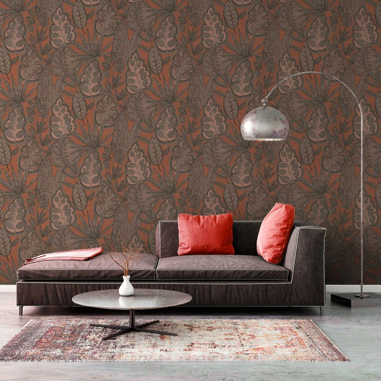 Papier peint intissé design floral Beige Marron - papier peint graphique avec feuilles 