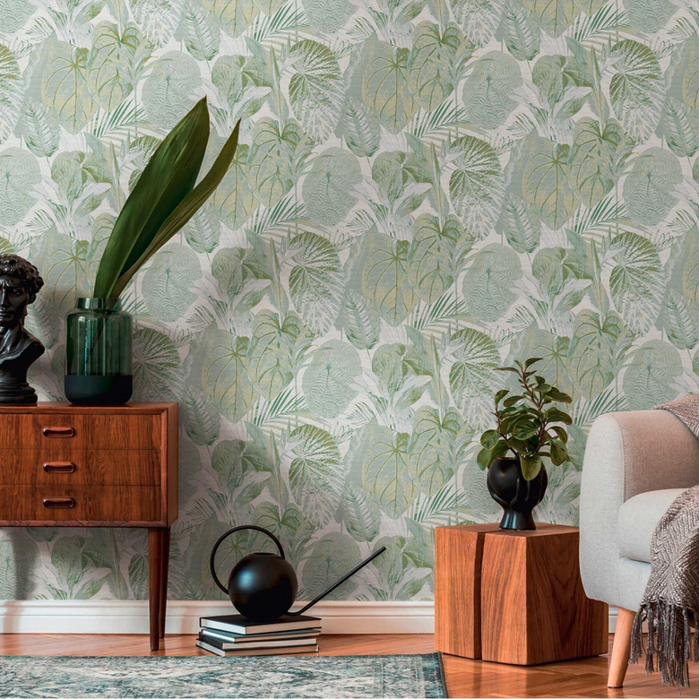 jungle wallpaper green white - non-woven wallpaper floral with leaves 