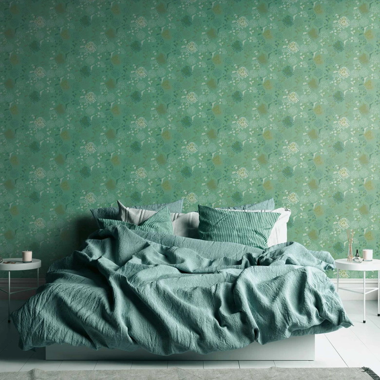 papier peint fleurs vertes blanches - papier peint plantes feuilles - papier peint fleurs 