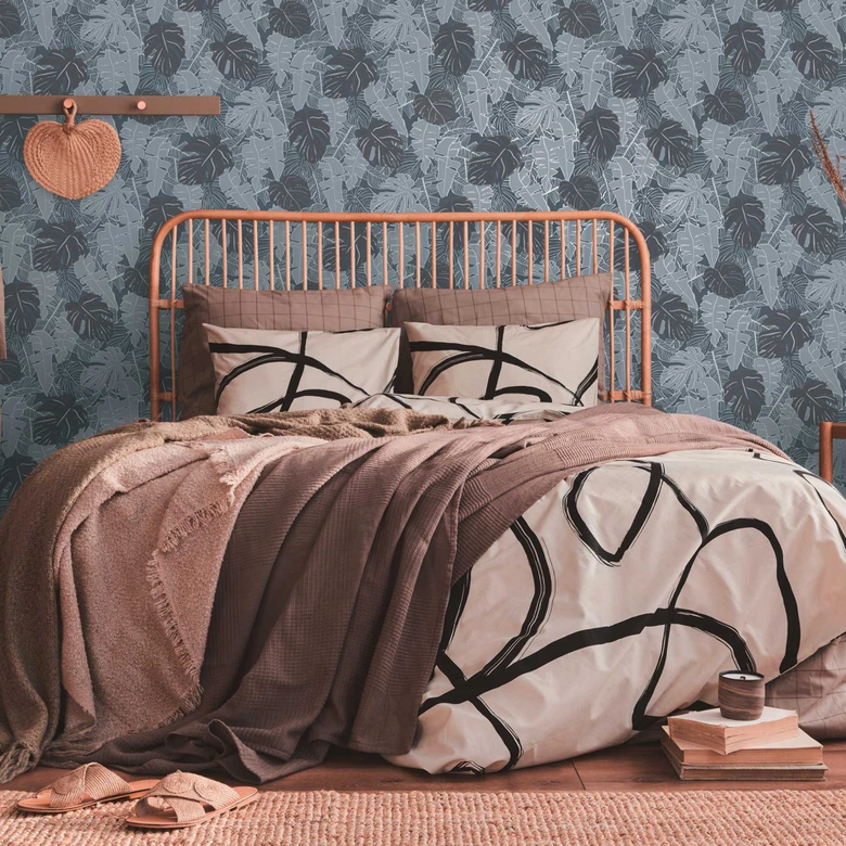 papier peint palmier gris anthracite - papier peint jungle - papier peint design feuilles de palmier 