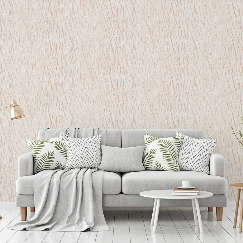 papier peint Hygge texturé en gris et cuivre papier peint intissé avec motif naturel métallisé 