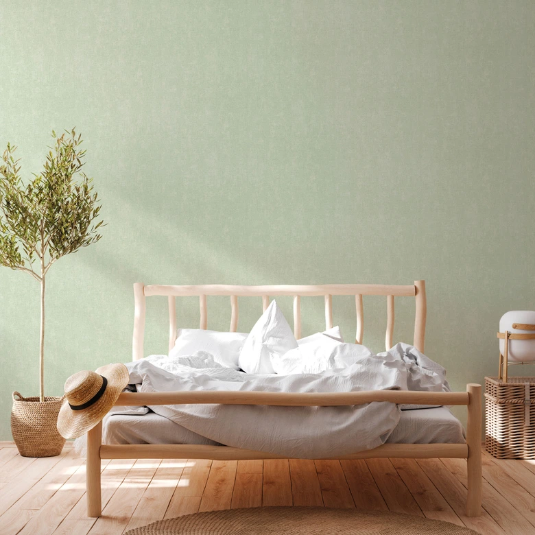 Papier peint uni vert menthe avec détails structurés Papier peint intissé uni et mat Hygge 