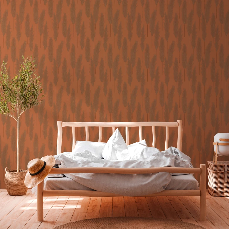 papier peint avec herbe de la pampa en orange papier peint intissé Hygge mat et texturé 