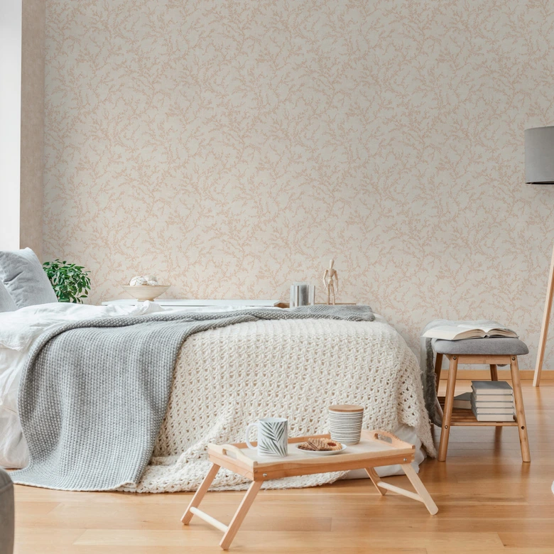 Florale Tapete mit Ranken Creme Braun Beige – Vliestapete zart strukturiert 