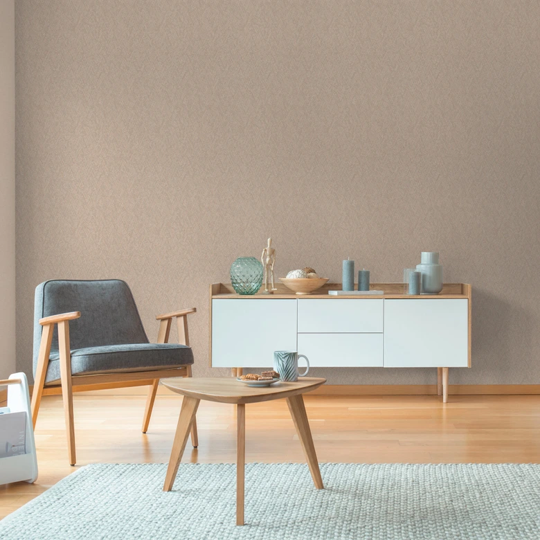 Textured wallpaper herringbone brown orange - non-woven wallpaper modern textile patterned 