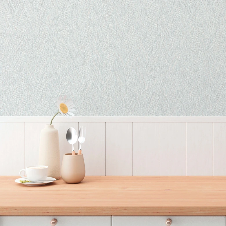 Strukturtapete Fischgrät Blau Creme – Vliestapete modern textilartig zart 