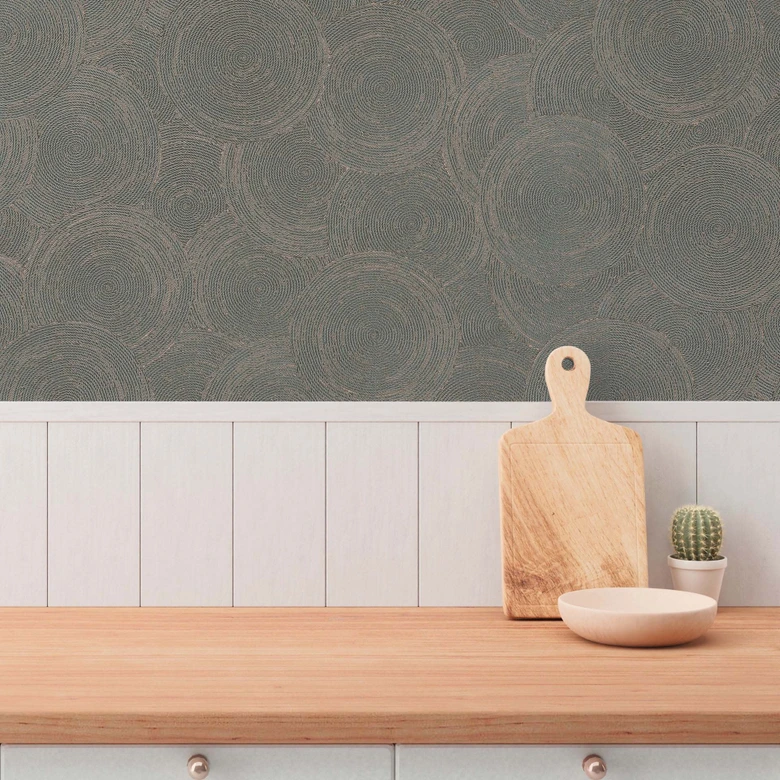 3D-Tapete Kreismuster Grau Braun – Vliestapete mit Struktur modern gemustert 