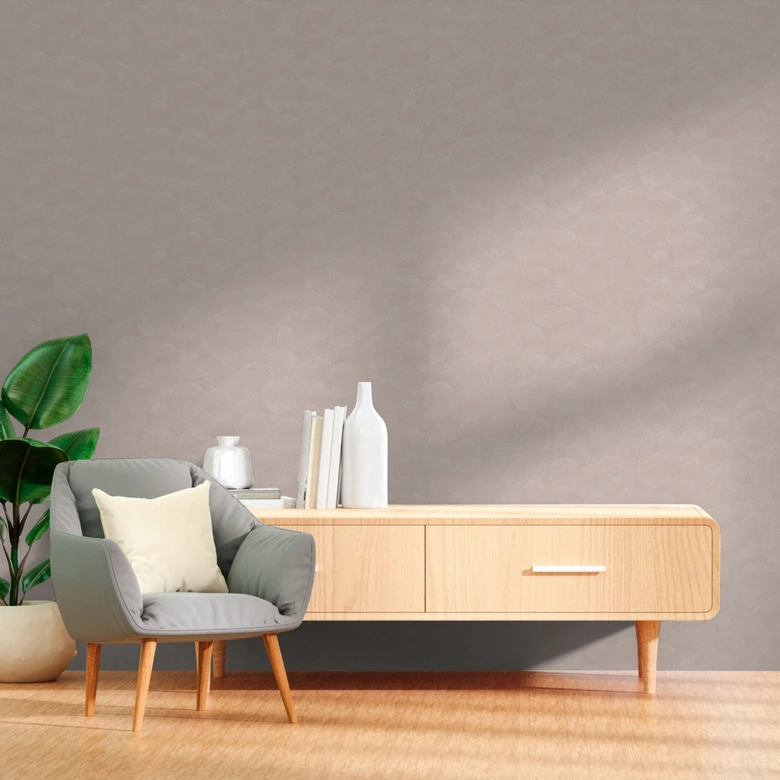 3D behang cirkelpatroon beige grijs - Vliesbehang structuur discreet modern 