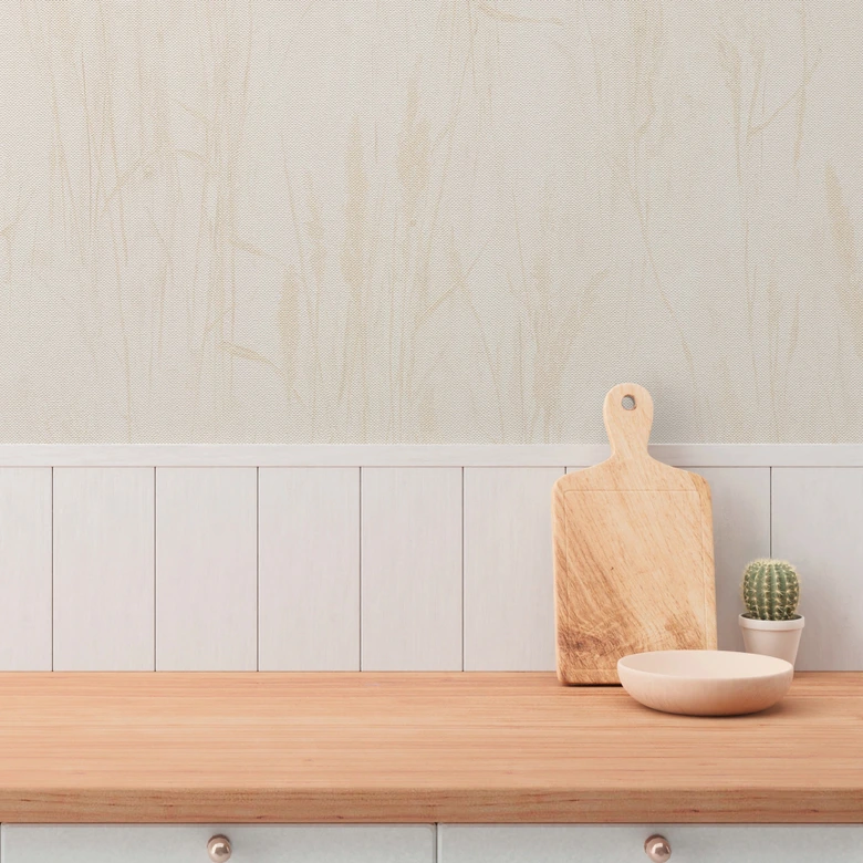 Botanik-Tapete Grasmotiv Creme Beige – Helle Naturtapete in warmen Tönen 
