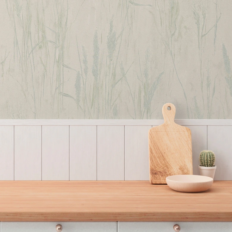 Grastapete Creme-Grün-Blau – Sanftes Naturmotiv mit frischer Farbnote 