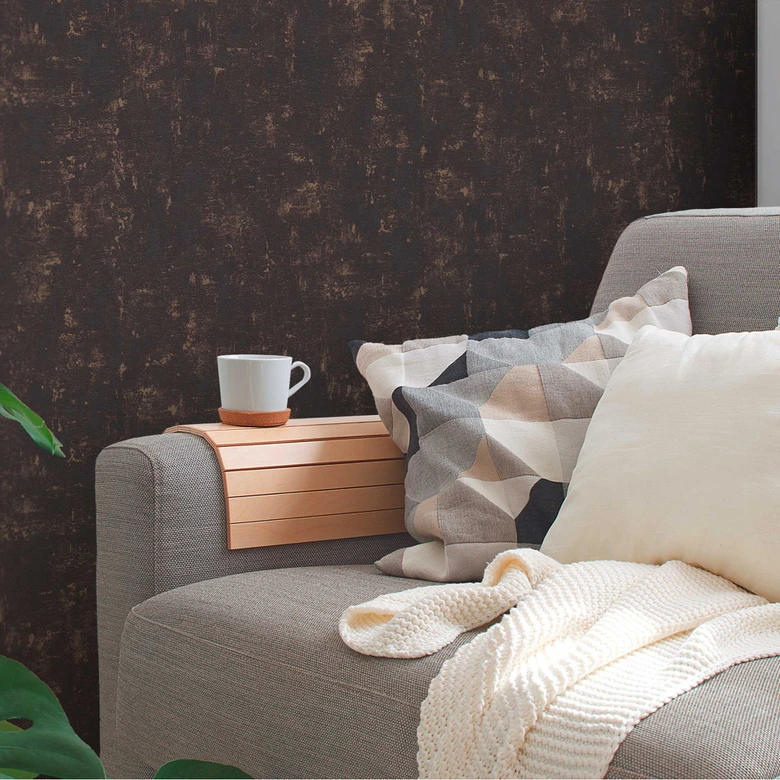 Tapeta z czarno-złotym wzorem rafii - tapeta z włókniny z efektem metalicznym - tapeta teksturowana 