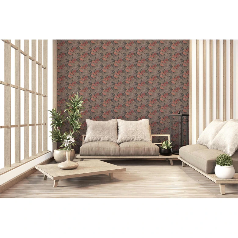 Tapete mit Kois braun, orange, rot, Vliestapete Metropolitan Stories Mio Tokio von Livingwalls 