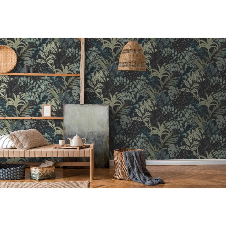 Livingwalls Metropolitan Stories 2 Nala - Cape Town Papier peint floral jungle, Vert, Noir,  