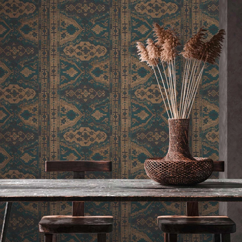 Livingwalls Metropolitan Stories 2 Said - Marrakech Papier peint oriental, Bleu, Vert, Noir 