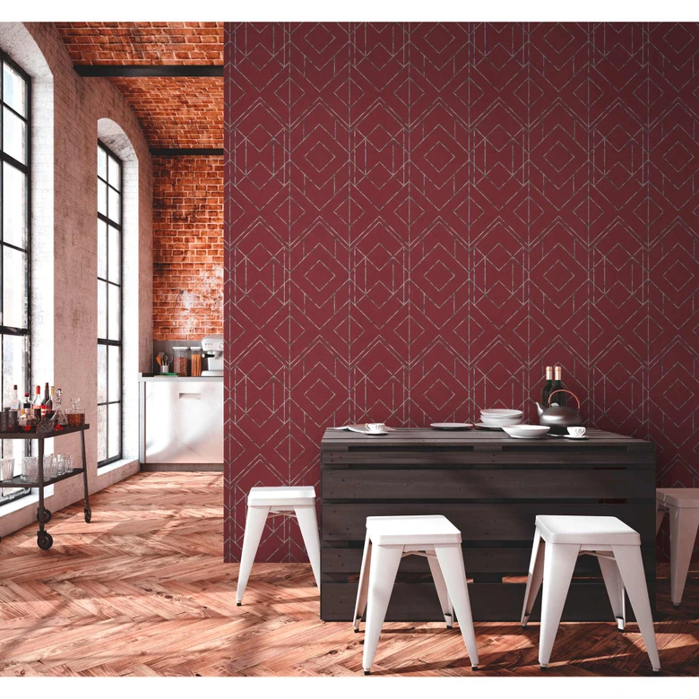 Papel pintado tejido-no tejido Livingwalls Papel pintado geométrico Metropolitan Stories Ava New York metalizado, rojo, negro 