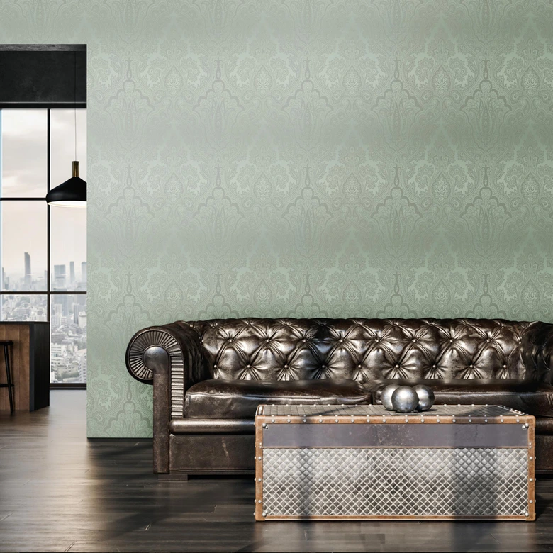 Livingwalls Paisley Tapete My Home My Spa Vliestapete Romantic Home eukalyptus, grün, silber 