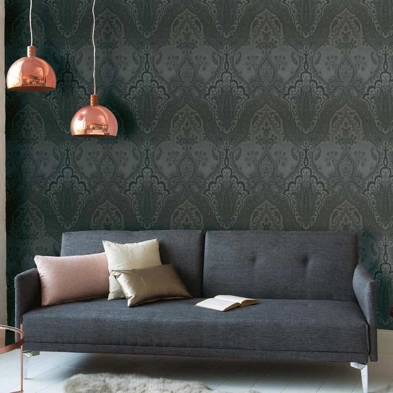 Livingwalls Paisley Tapete My Home My Spa Vliestapete Romantic Home schwarz, dunkelgrau, gold 