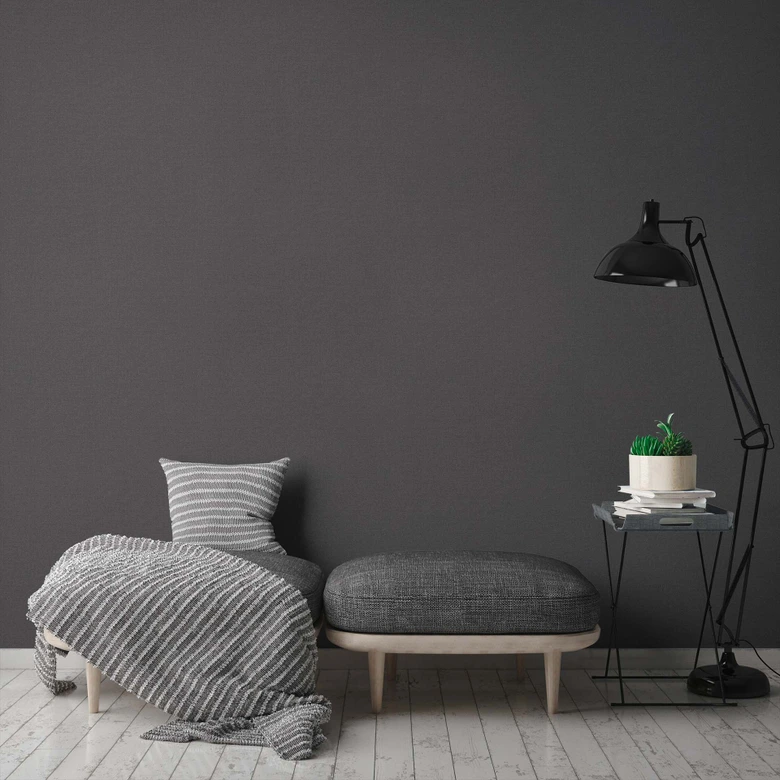 Tapete Grau Anthrazit - Moderne Vliestapete Stoffoptik Wohnzimmer 