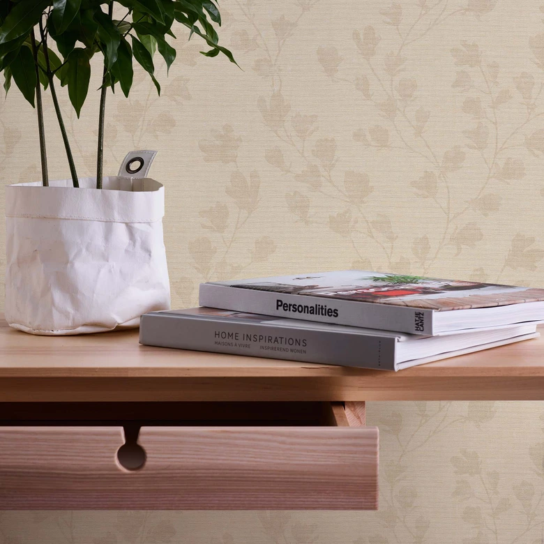 Feuilles papier peint beige - papier peint intissé floral salon 