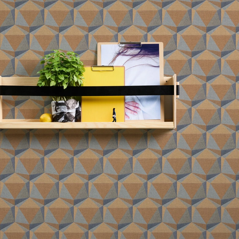 Papier peint 3D design français jaune bleu - papier peint intissé salon 