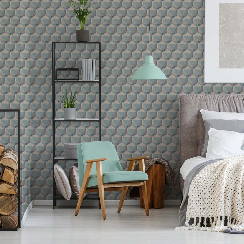 tapeta z włókniny 3D skandynawska niebieska beżowa - tapeta do kuchni 