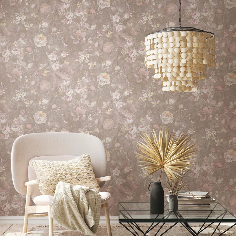 Romantisk blommig tapet Hållbar non-woven tapet Floral av A.S. Création Rosa Orange 386363 