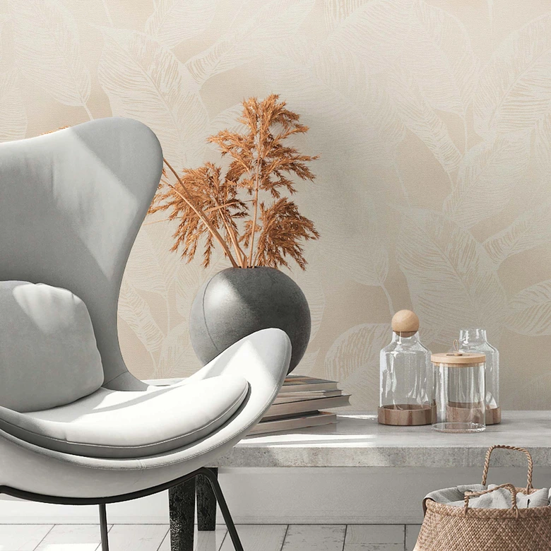Tapete Floral - Vliestapete Blätter PVC-Frei von A.S. Création Beige Weiß Natur 386633 
