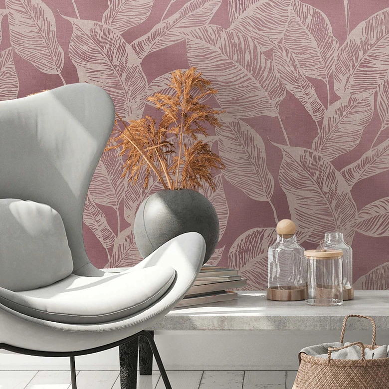 tapet blomster - ikke-vævet tapet blade bæredygtig af A.S. Création lilla beige natur 386634 