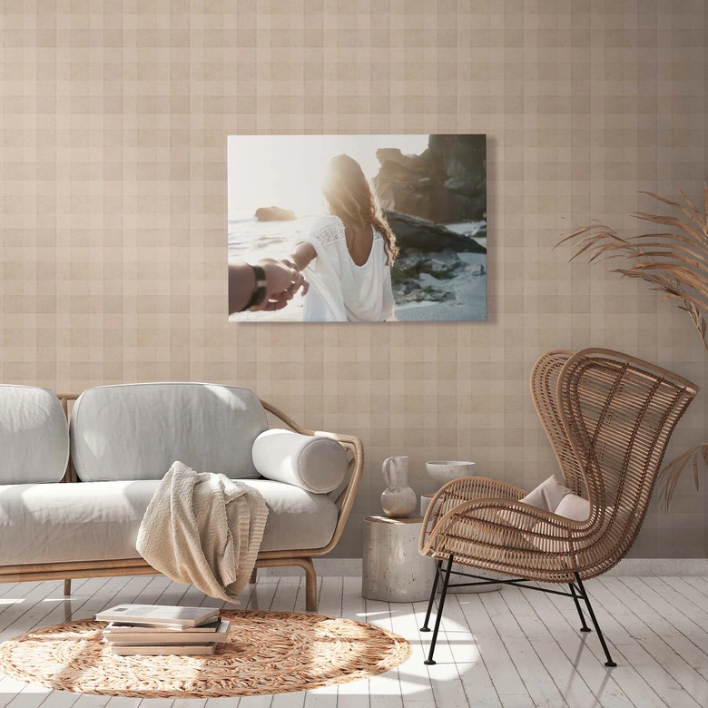 Karo Tapete Vliestapete - Landhaus Tapete von Braun Beige PVC-Frei A.S. Création 386641  