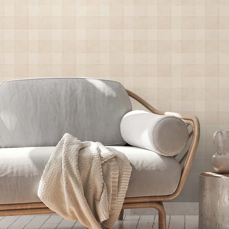 Tapete karriert PVC-Frei - Landhaus-Tapete Vlies von A.S. Création Beige Natur 386643 