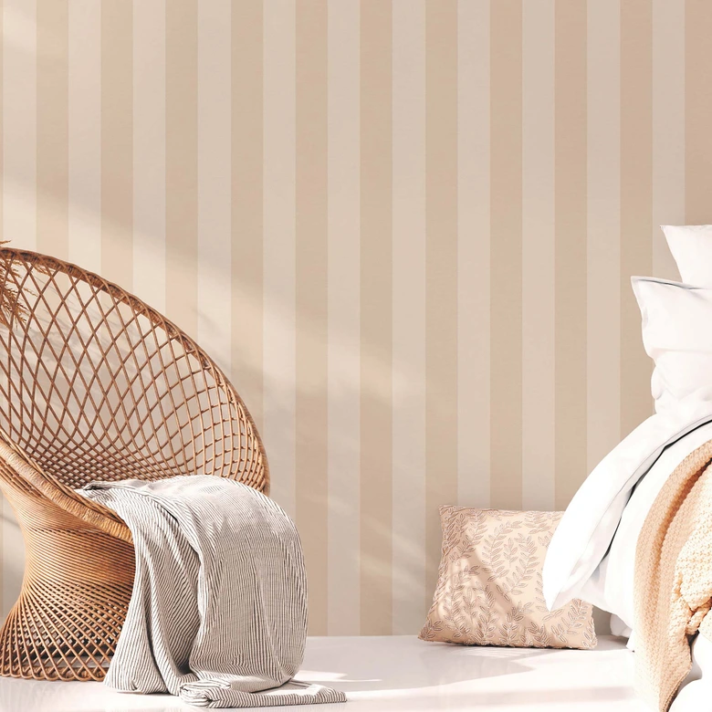 Papel pintado a rayas - Papel pintado tejido-no tejido "Casa de campo" de A.S. Création Beige Blanco Sostenible 386652 