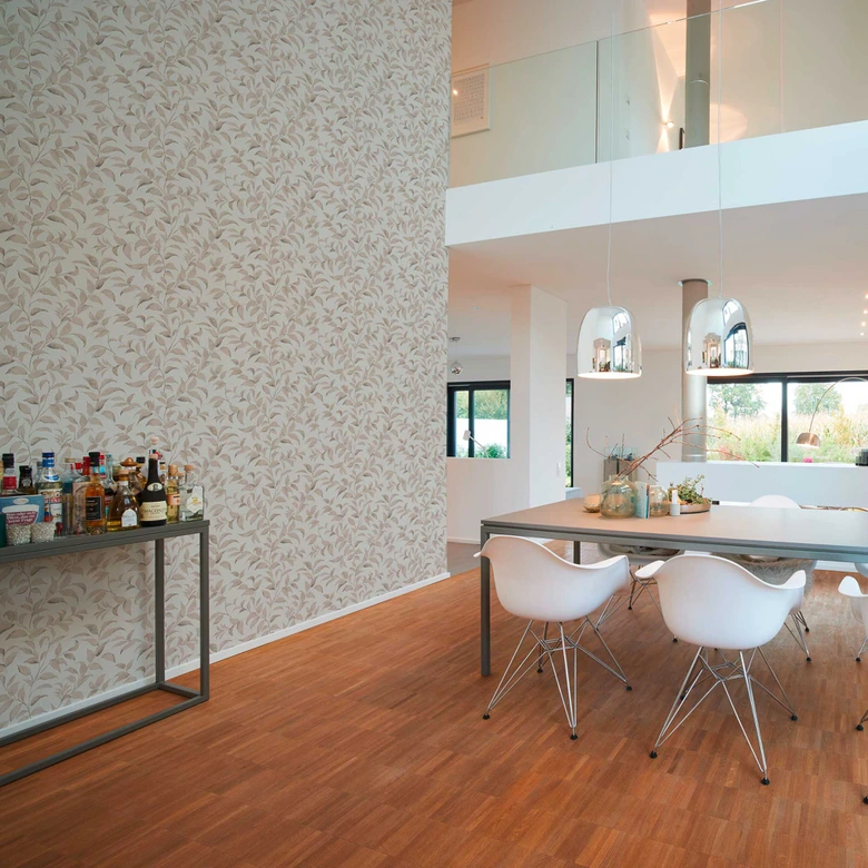 Blad tapet grå vit - blommig non-woven tapet - tapet vardagsrum sovrum kök 