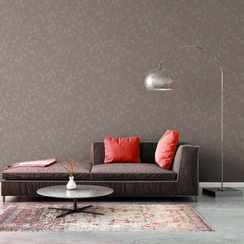 Vliestapete Grau Silber - florale Blättertapete - Tapete Wohzimmer Schlafzimmer Küche 