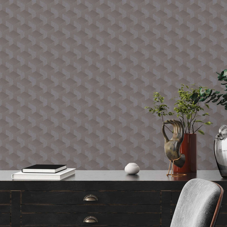 Grafiktapete Grau - Retro-Tapete mit 3D-Effekt - Vliestapete Wohnzimmer Schlafzimmer Küche 